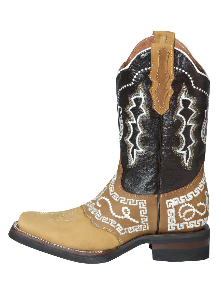 El General Mens Embroidered Horseshoe Nobuck Rodeo Boot - Honey