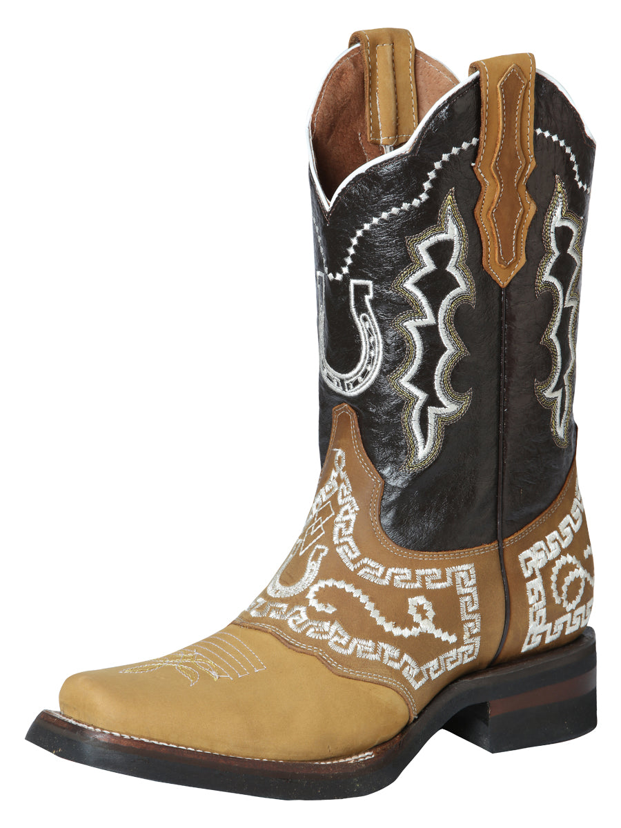 El General Mens Embroidered Horseshoe Nobuck Rodeo Boot - Honey