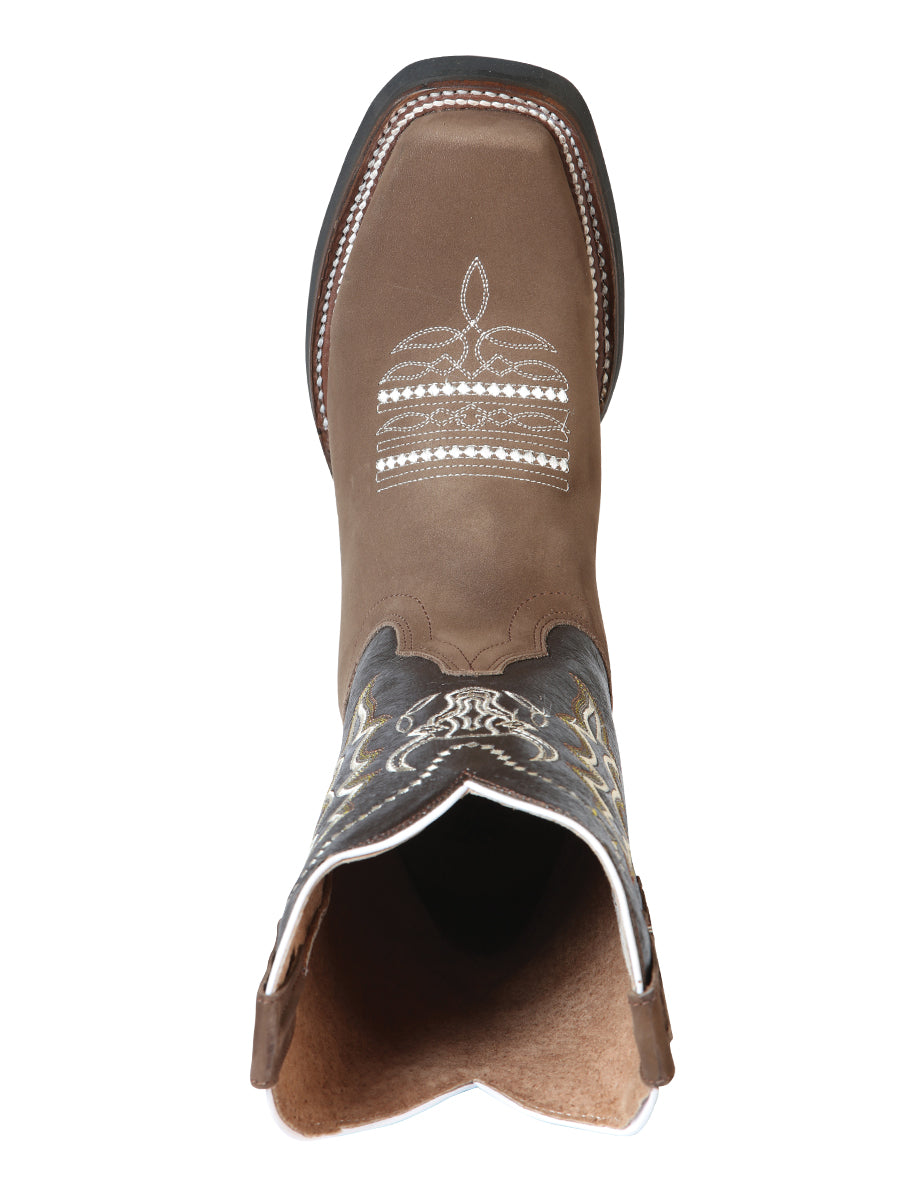 El General Mens Embroidered Bull Nobuck Rodeo Boot - Camel