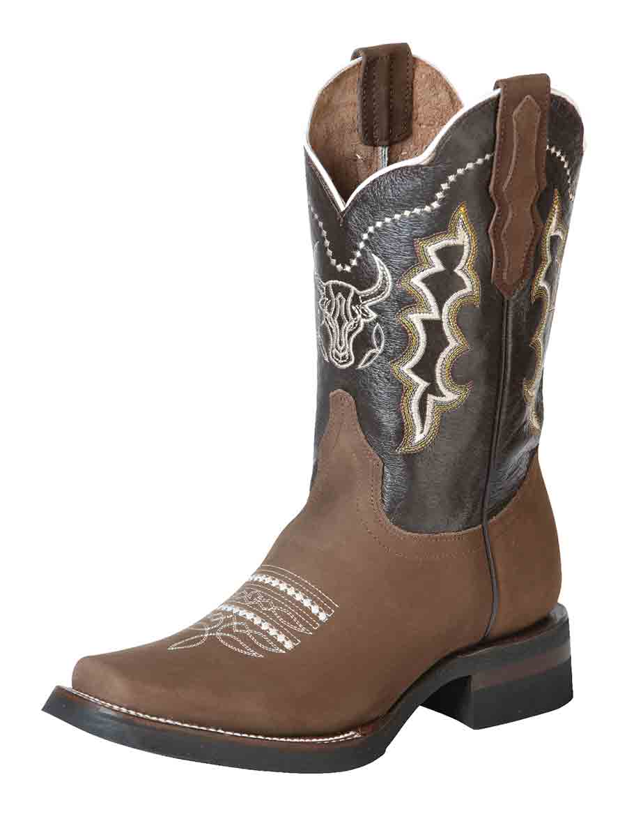 El General Mens Embroidered Bull Nobuck Rodeo Boot - Camel