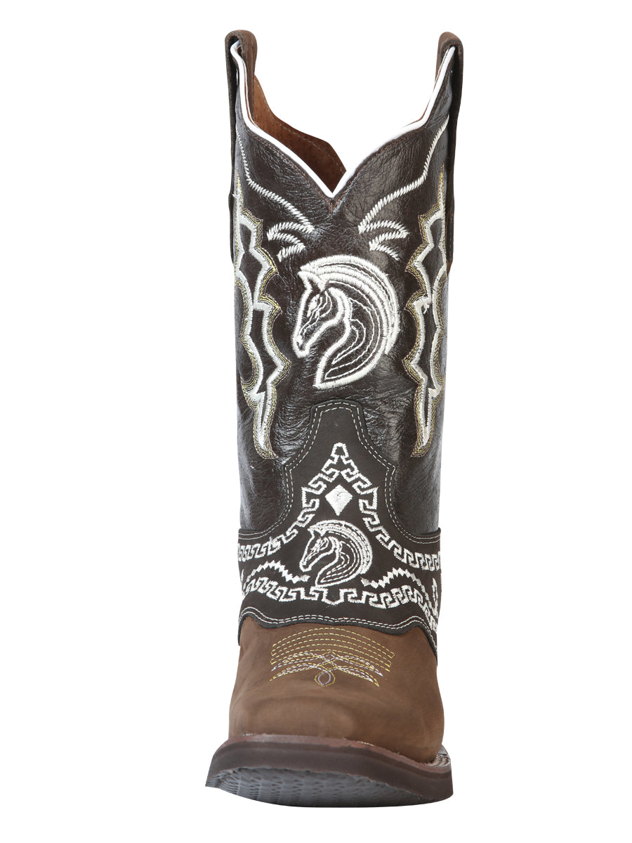 El General Mens Embroidered Horse Nobuck Rodeo Boot- Dark Brown