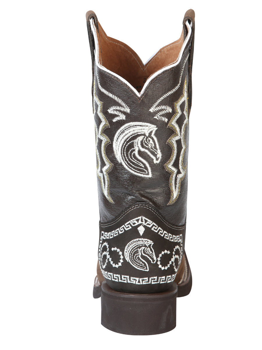 El General Mens Embroidered Horse Nobuck Rodeo Boot- Dark Brown
