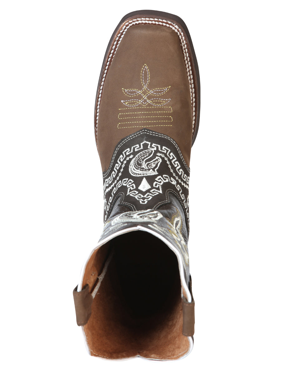 El General Mens Embroidered Horse Nobuck Rodeo Boot- Dark Brown