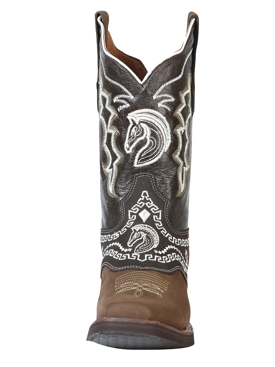 El General Mens Embroidered Horse Nobuck Rodeo Boot- Dark Brown