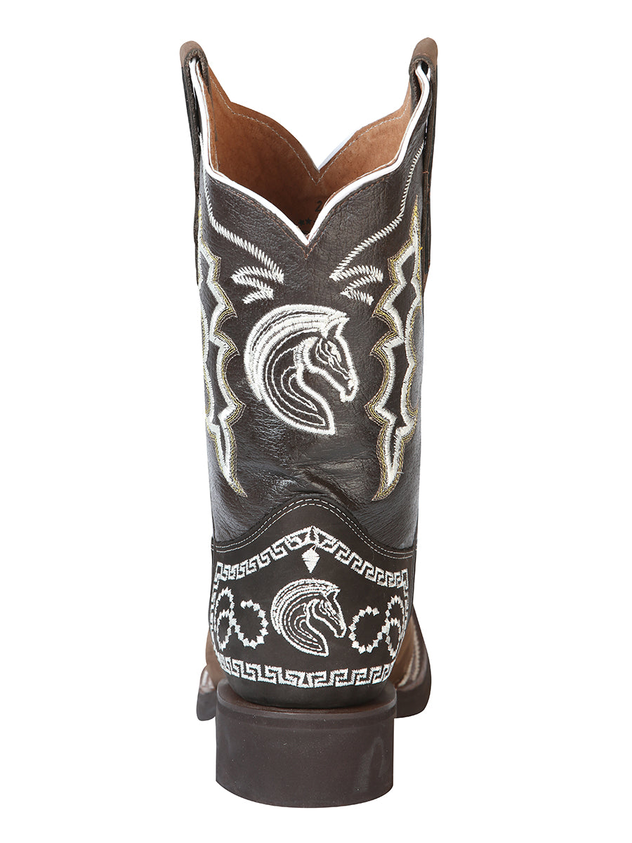 El General Mens Embroidered Horse Nobuck Rodeo Boot- Dark Brown