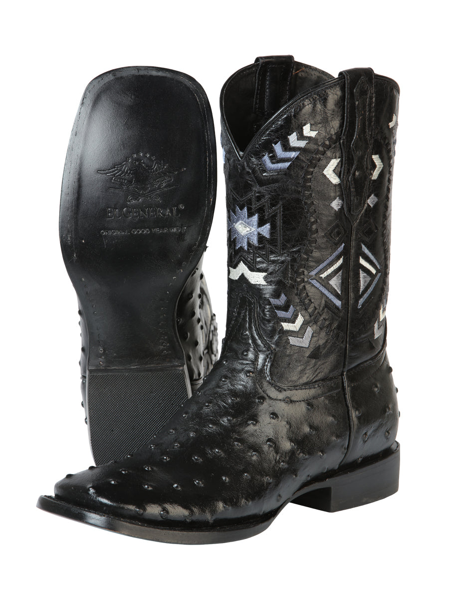 El General Mens Printed Ostrich Rodeo Boot - Black