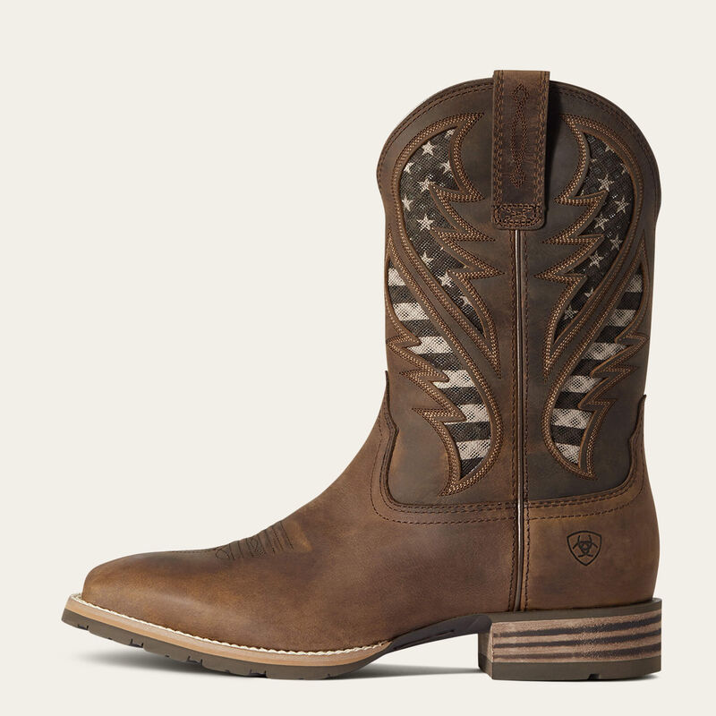 Ariat Mens Hybrid VentTEK Western Boot - Distressed Brown/American Flag 10038340