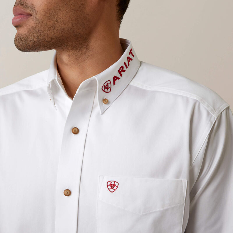 Ariat Mens Team Logo Twill Classic Long Sleeve - White/Mexico