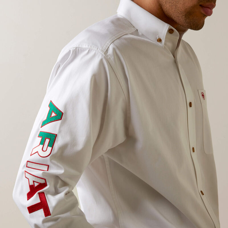 Ariat Mens Team Logo Twill Classic Long Sleeve - White/Mexico