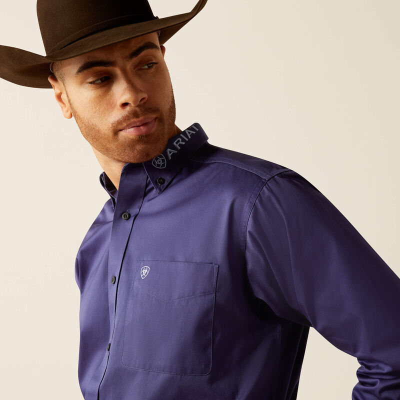Ariat Mens Team Logo Twill Classic Fit Shirt - Dark Blue/Light Blue