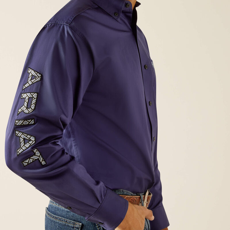 Ariat Mens Team Logo Twill Classic Fit Shirt - Dark Blue/Light Blue