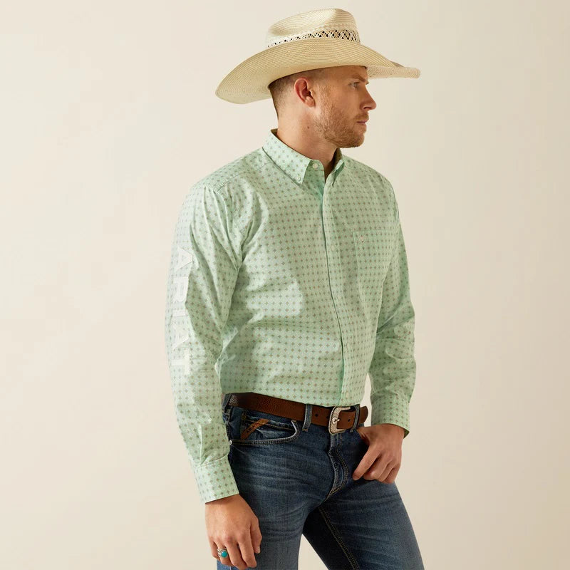 Ariat Mens Team Pierson Classic Fit Shirt Light - Green/White