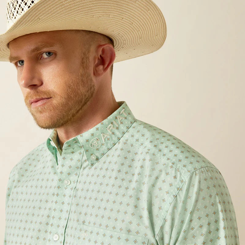 Ariat Mens Team Pierson Classic Fit Shirt Light - Green/White
