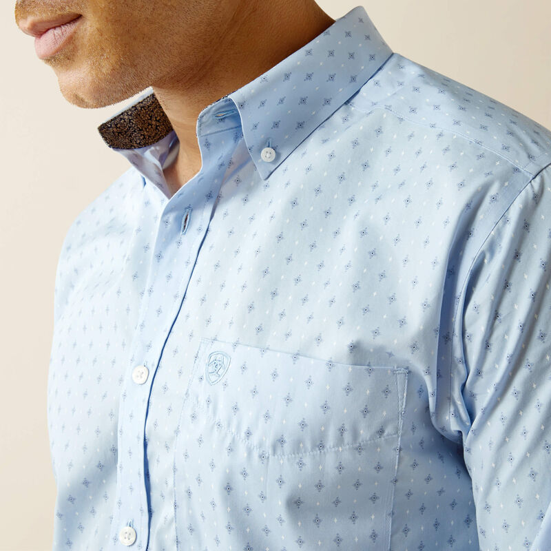 Ariat Mens Wrinkle Free Donte Fitted Shirt - Light Blue