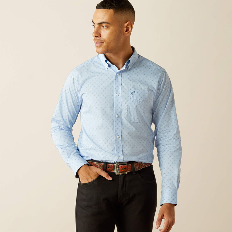 Ariat Mens Wrinkle Free Donte Fitted Shirt - Light Blue