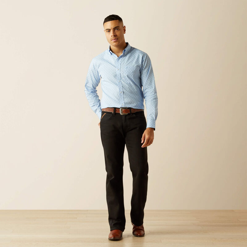 Ariat Mens Wrinkle Free Donte Fitted Shirt - Light Blue