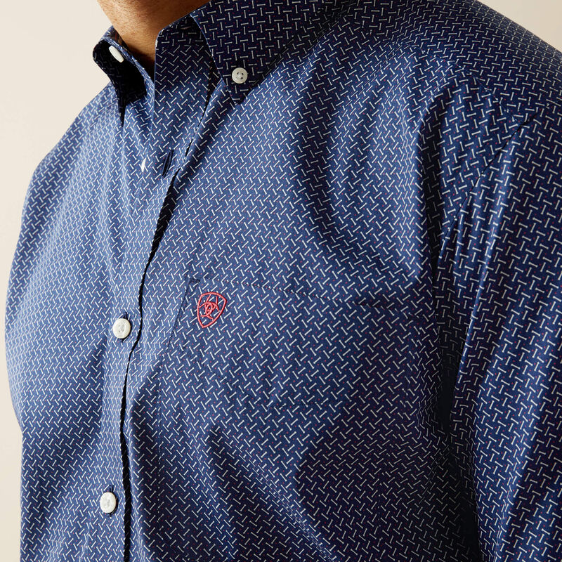 Ariat Mens Wrinkle Free Davis Classic Fit Shirt - Dark Blue