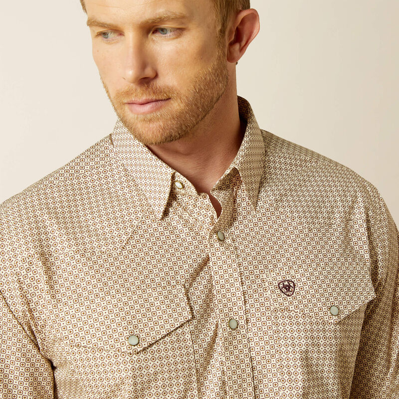 Ariat Mens Wrinkle Free Eddie Fitted Shirt - Off White