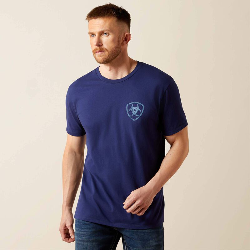 Ariat Mens Ariat New Vertical Logo T-Shirt - Medieval Blue