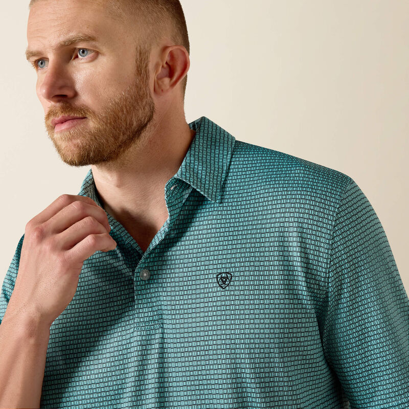 Ariat Mens All Over Print Classic Fit Polo - Angel Blue Mod Geo Print