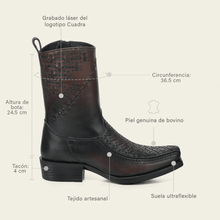 Cuadra Mens Woven Tejido Narrow Square Toe Low Shaft Boot - Chocolate CC293