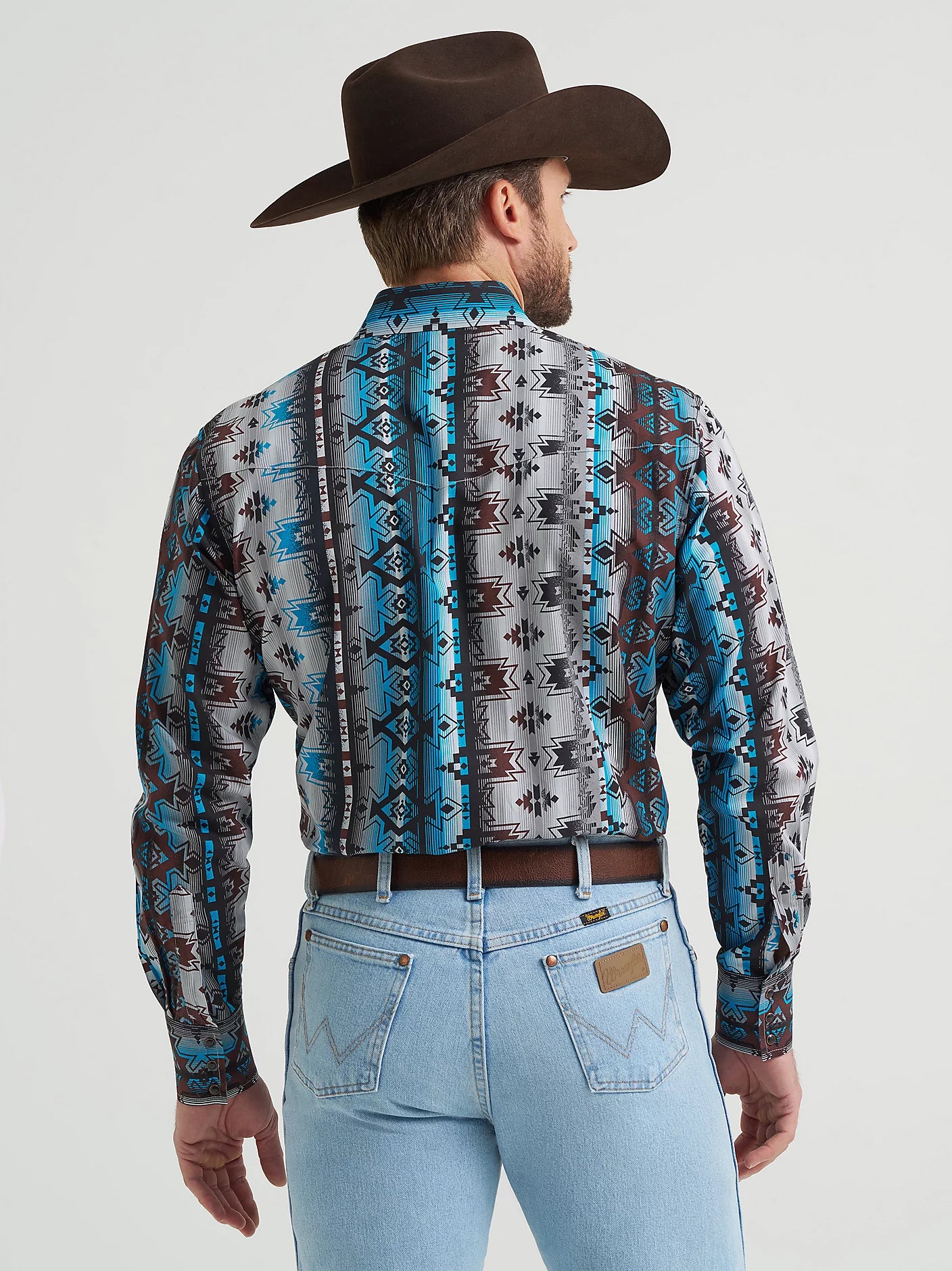 Wrangler Mens Checotah® Long Sleeve Western Snap Printed Shirt - Cloudy Burgundy