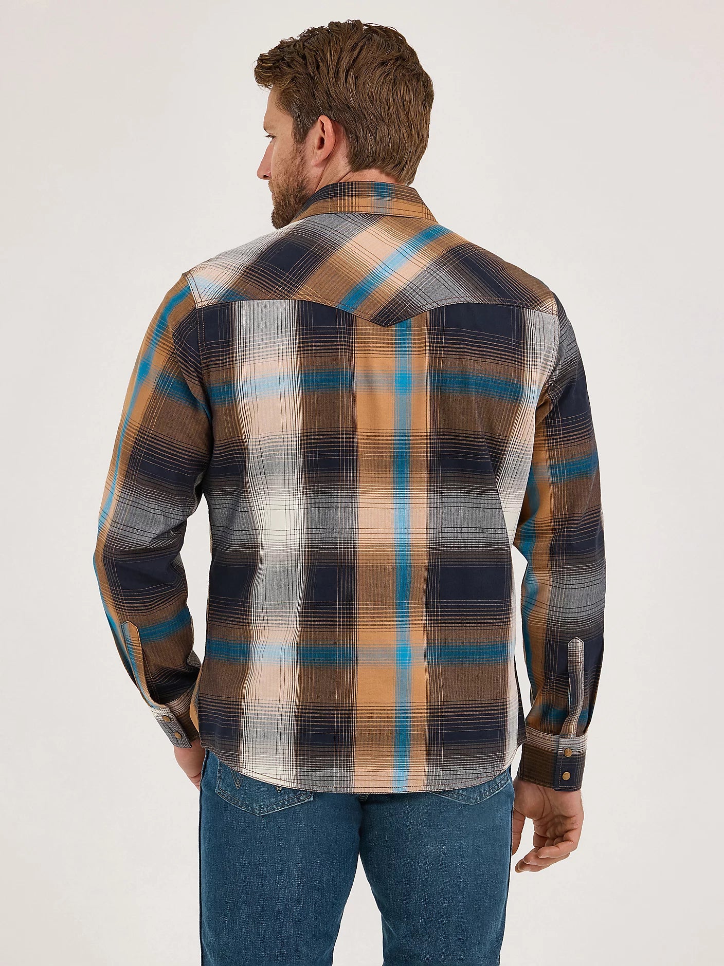 Wrangler Mens Retro® Premium Long Sleeve Western Snap Plaid Shirt - Bold Brown