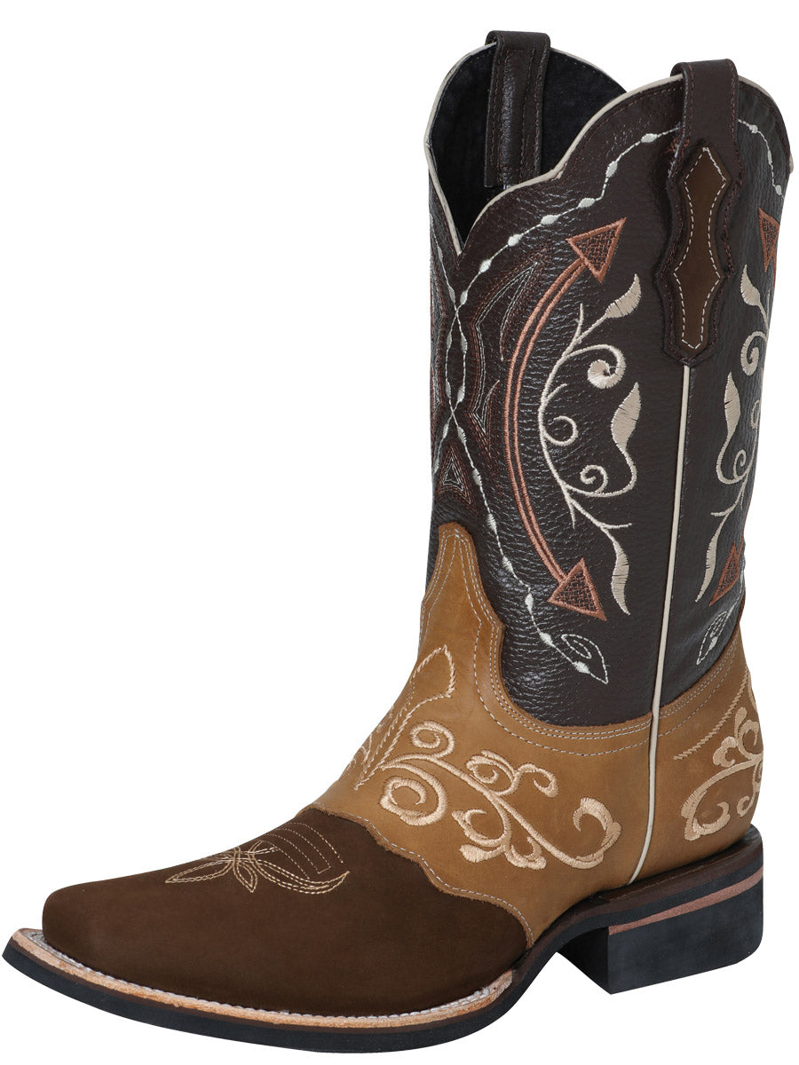 El Senor de los Cielos Mens Embroidered Nobuck Rodeo Boot - Canela
