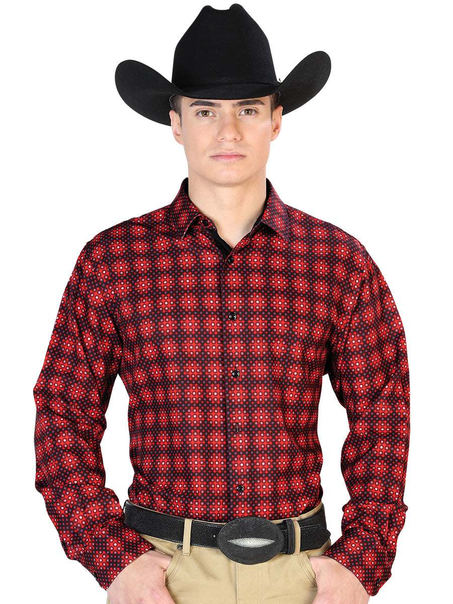El General Plaid Casual Long Sleeve Shirt (Burgundy)