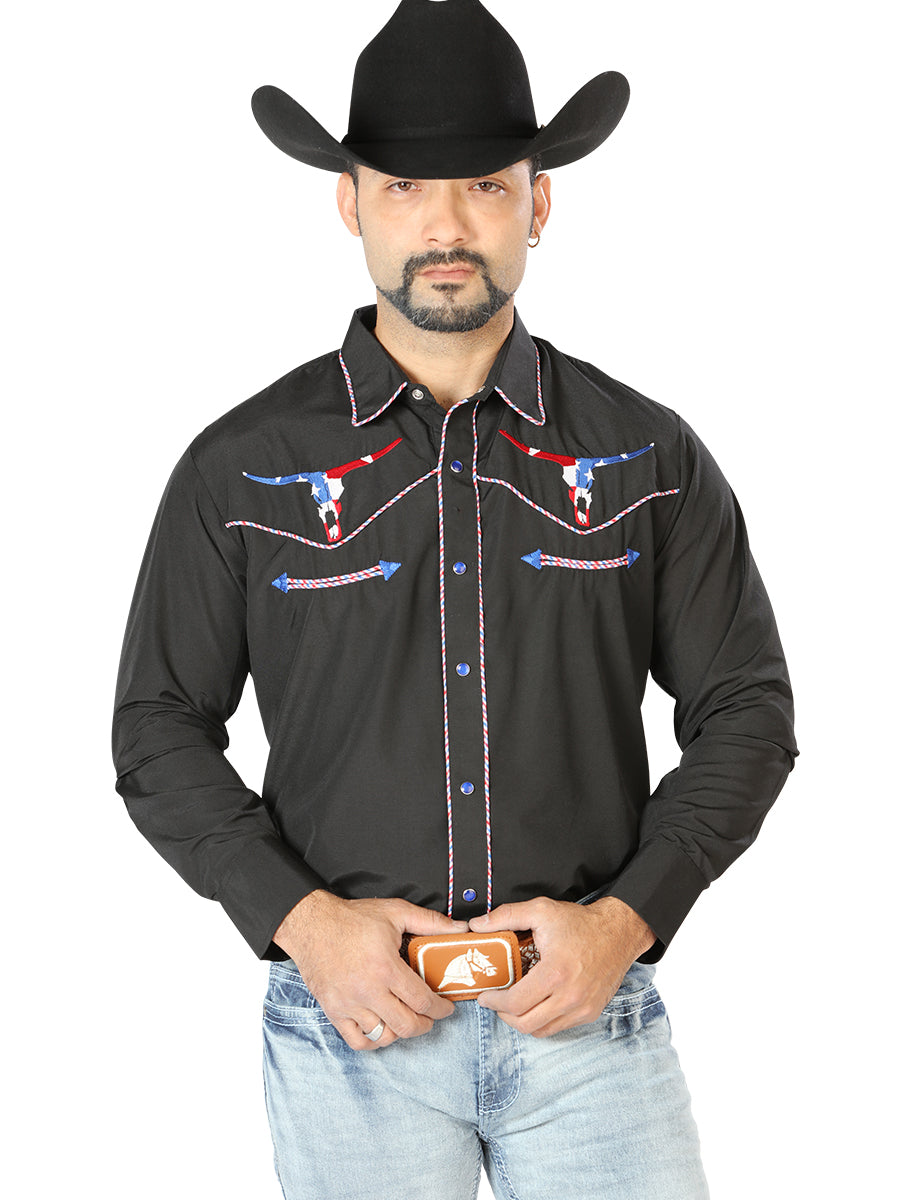 El Señor de los Cielos Mens US Bull Embroidery Shirt - Black
