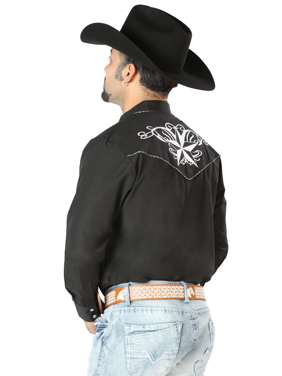 El General Mens Embroidery Western Shirt - Black/White
