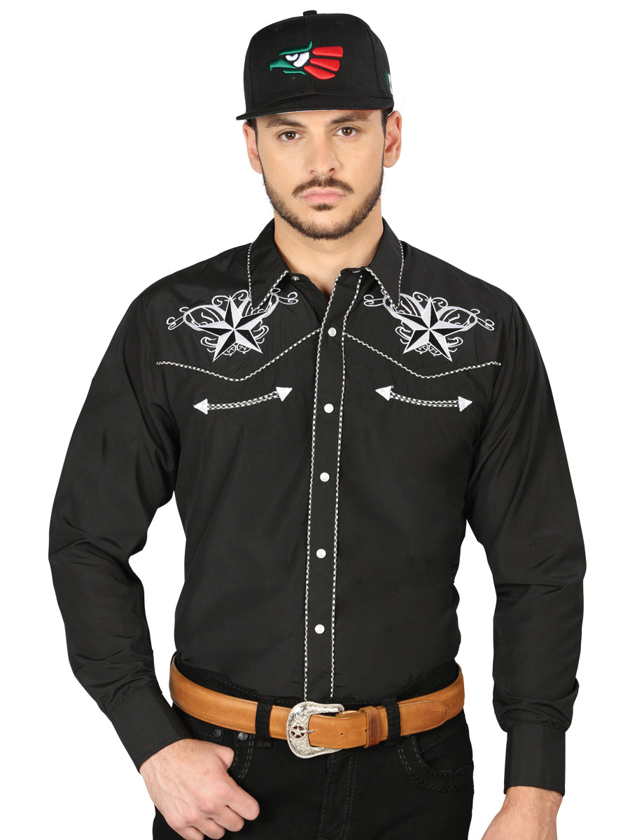 El General Mens Embroidery Western Shirt - Black/White