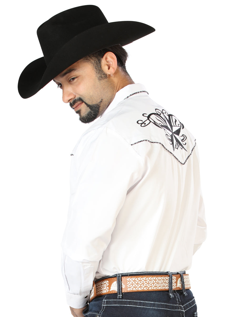 El General Mens Embroidery Western Shirt - White/Black