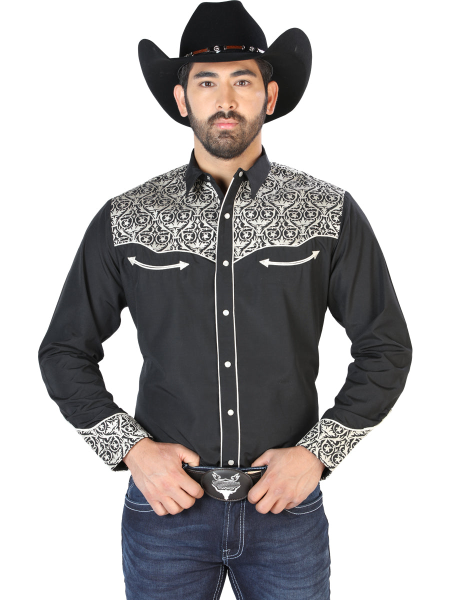 Señor de los Cielos Mens Embroidery Shirt - Black/Beige
