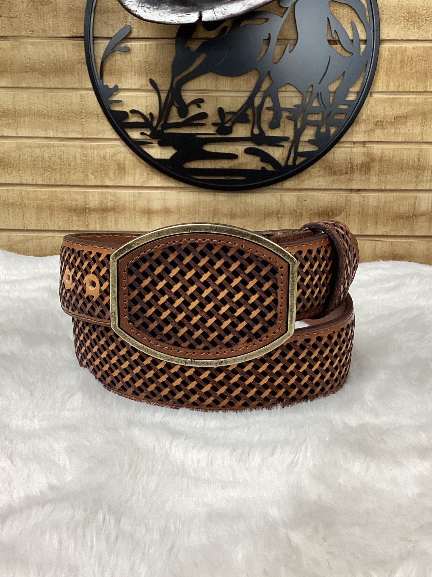 Del Cesar Petatillo Design Lazer Belt - Copper Brown