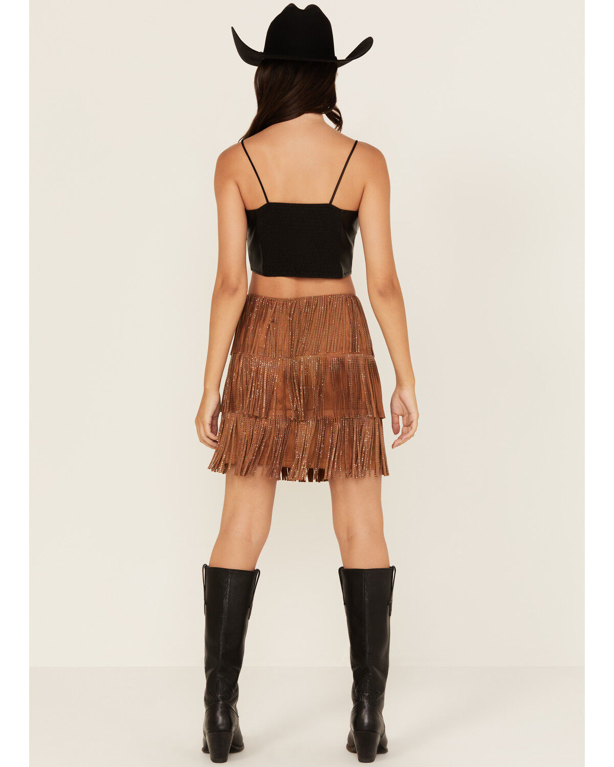 Fornia Women’s rhinestone Fringe Faux Suede mini skirt