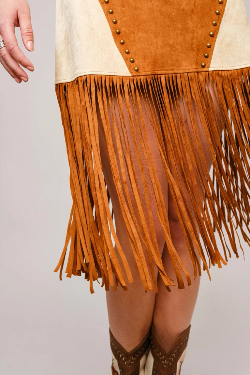 BlueB Womens Two-Tone Faux Suede Fringe Dress
