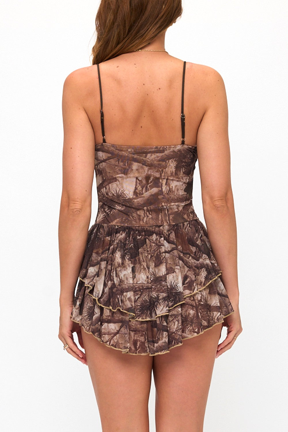 Lovely Womens Camo Lace-Up Mesh Romper Dress
