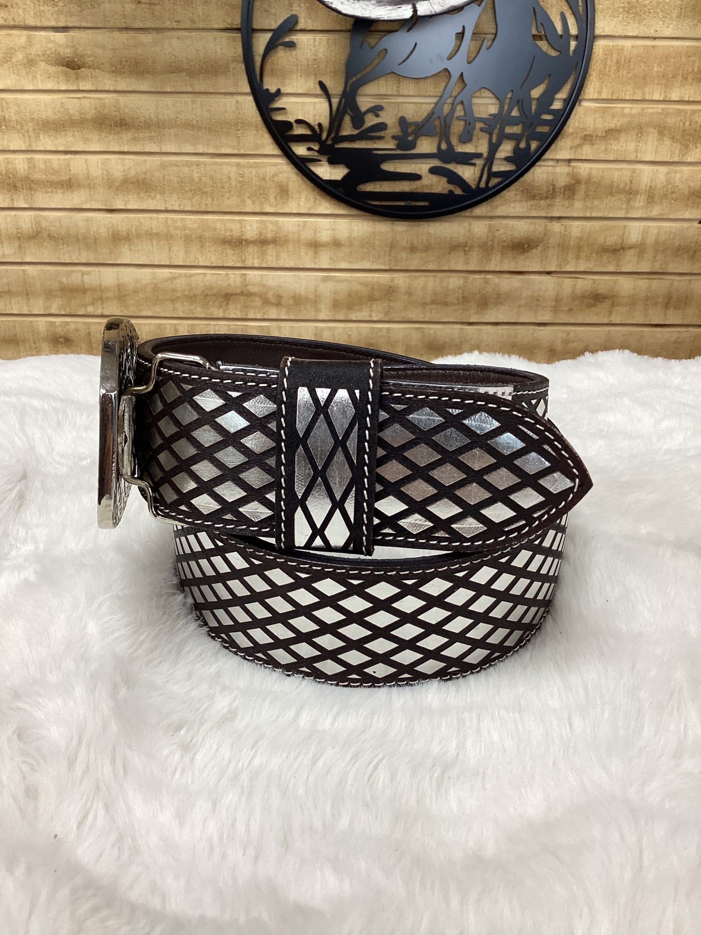 Del Cesar Diamond Pattern Belt - Silver