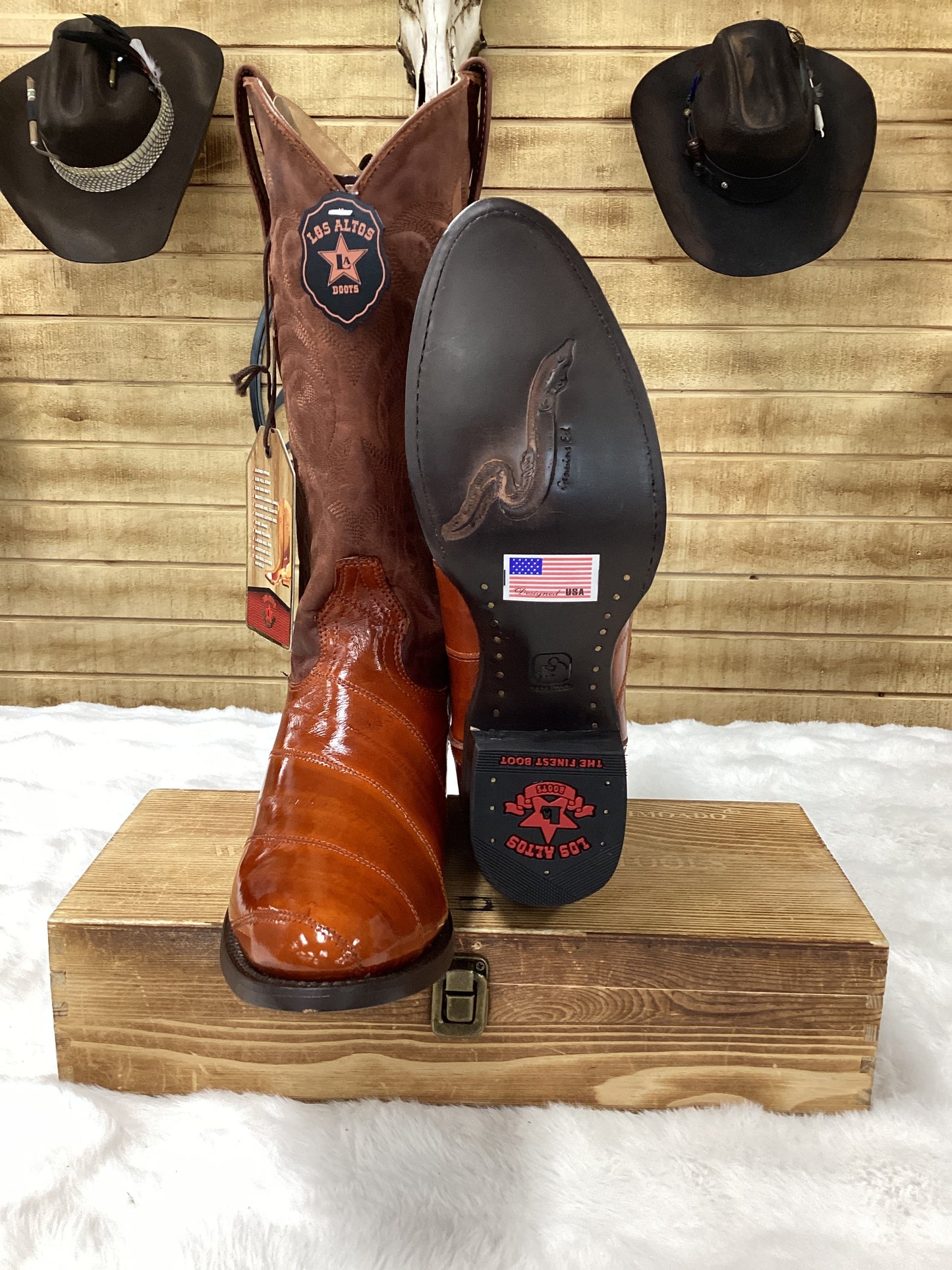 Los Altos MenS Boot Eel Round Toe (Cognac)