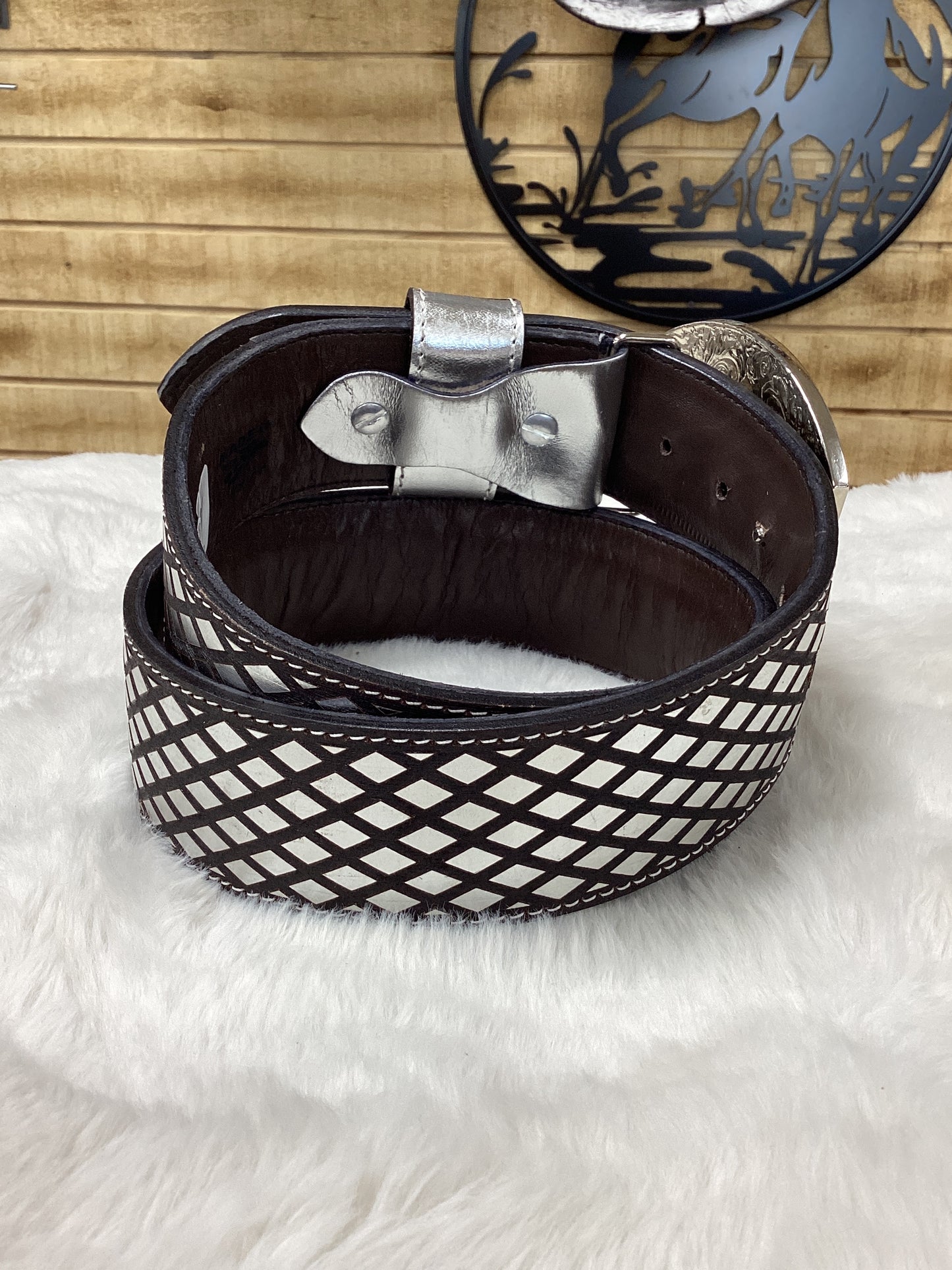 Del Cesar Diamond Pattern Belt - Silver