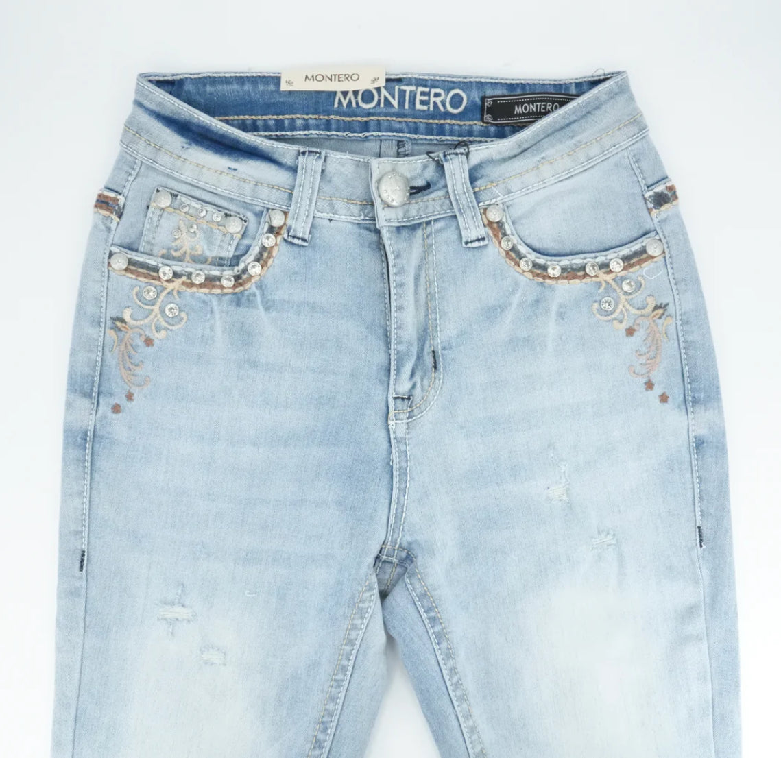 Montero Womens Bling Pocket Bootcut Jean D849 - Light Blue