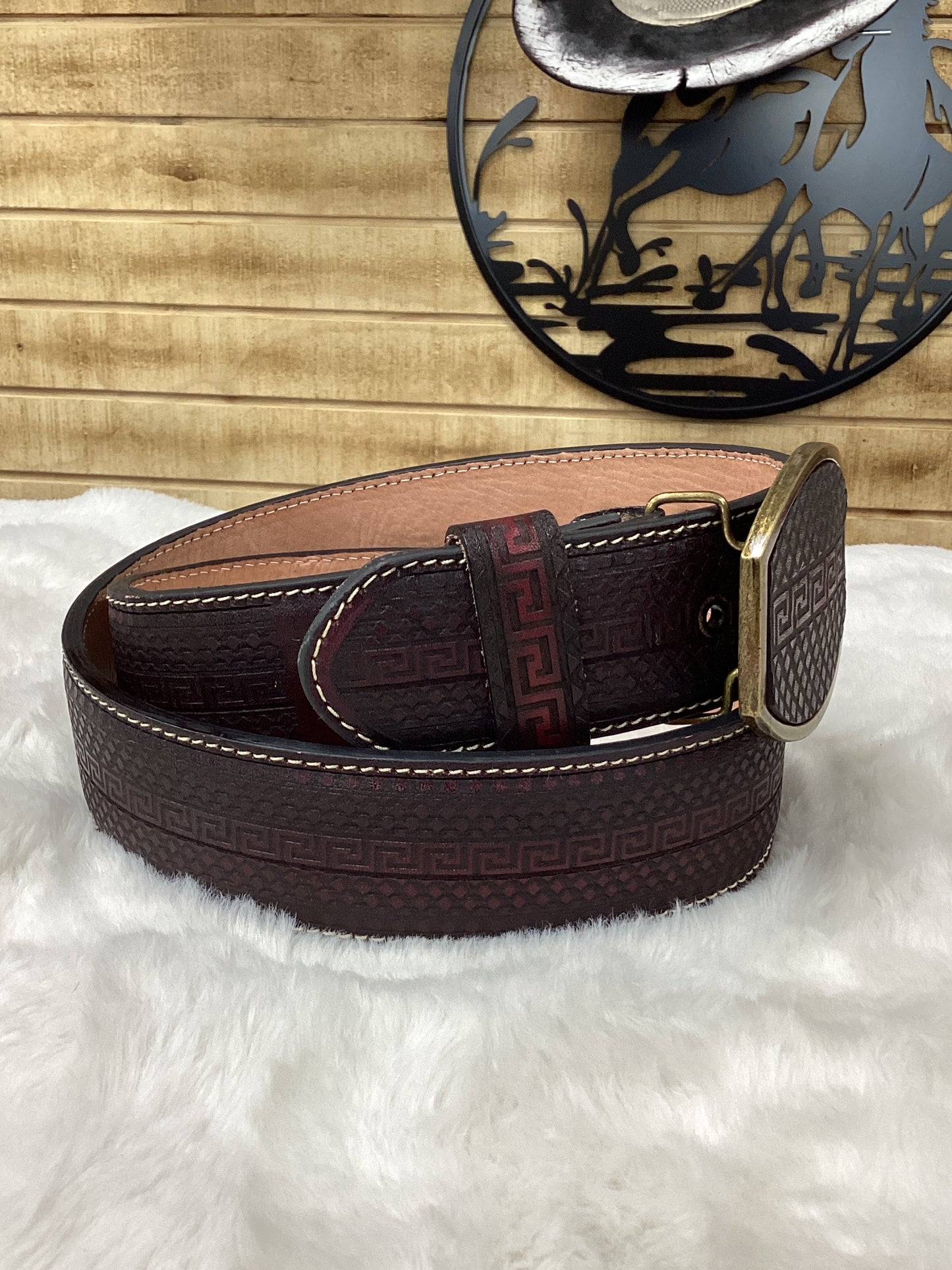 Del Cesar Roman Pattern Belt - Oxblood
