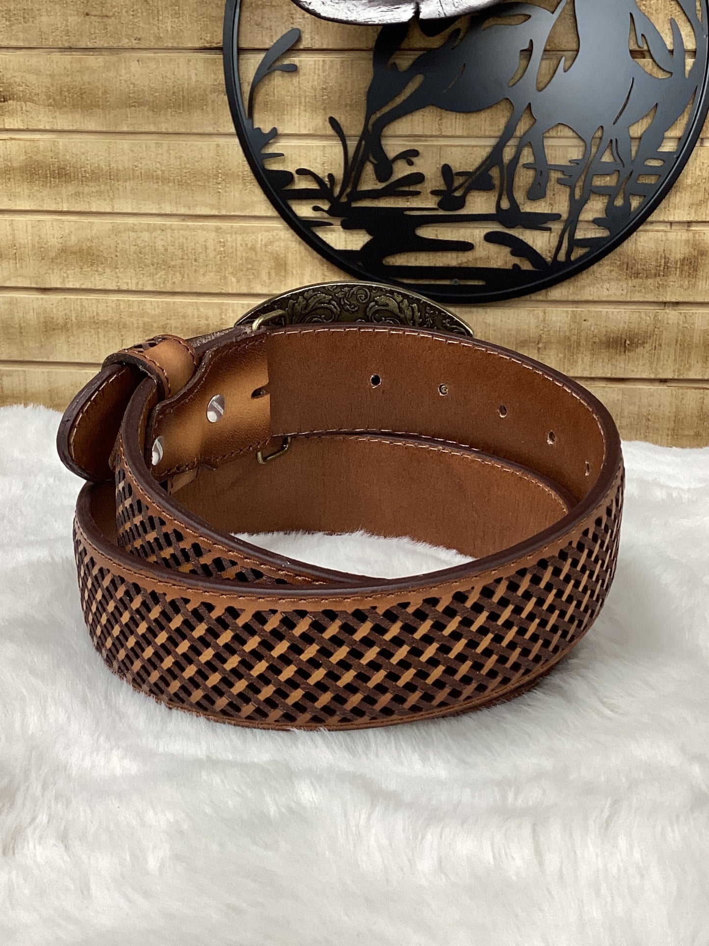 Del Cesar Petatillo Design Lazer Belt - Copper Brown
