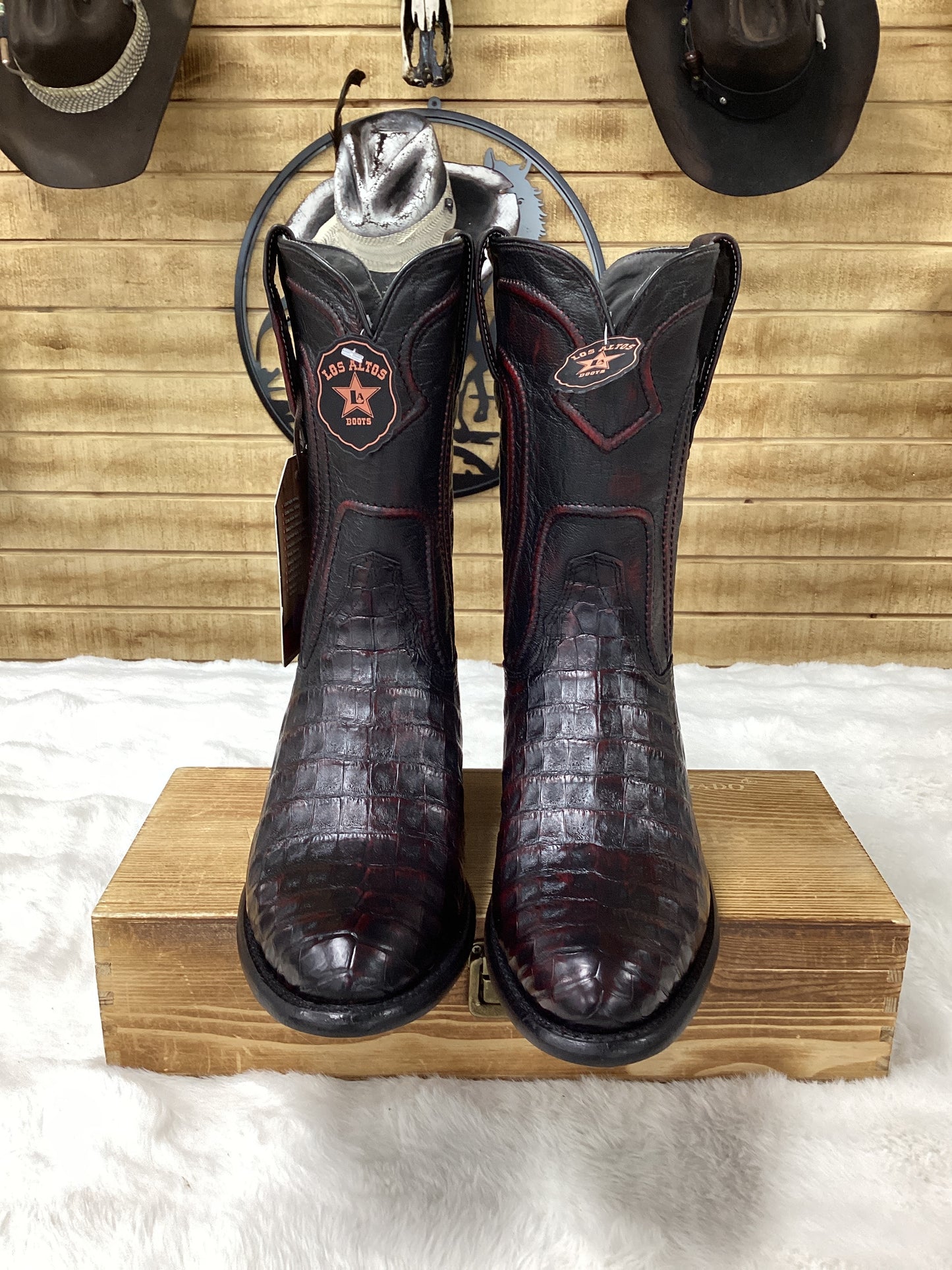 Los Altos MenS Low Shaft Caiman Belly Boot (Black Cherry)
