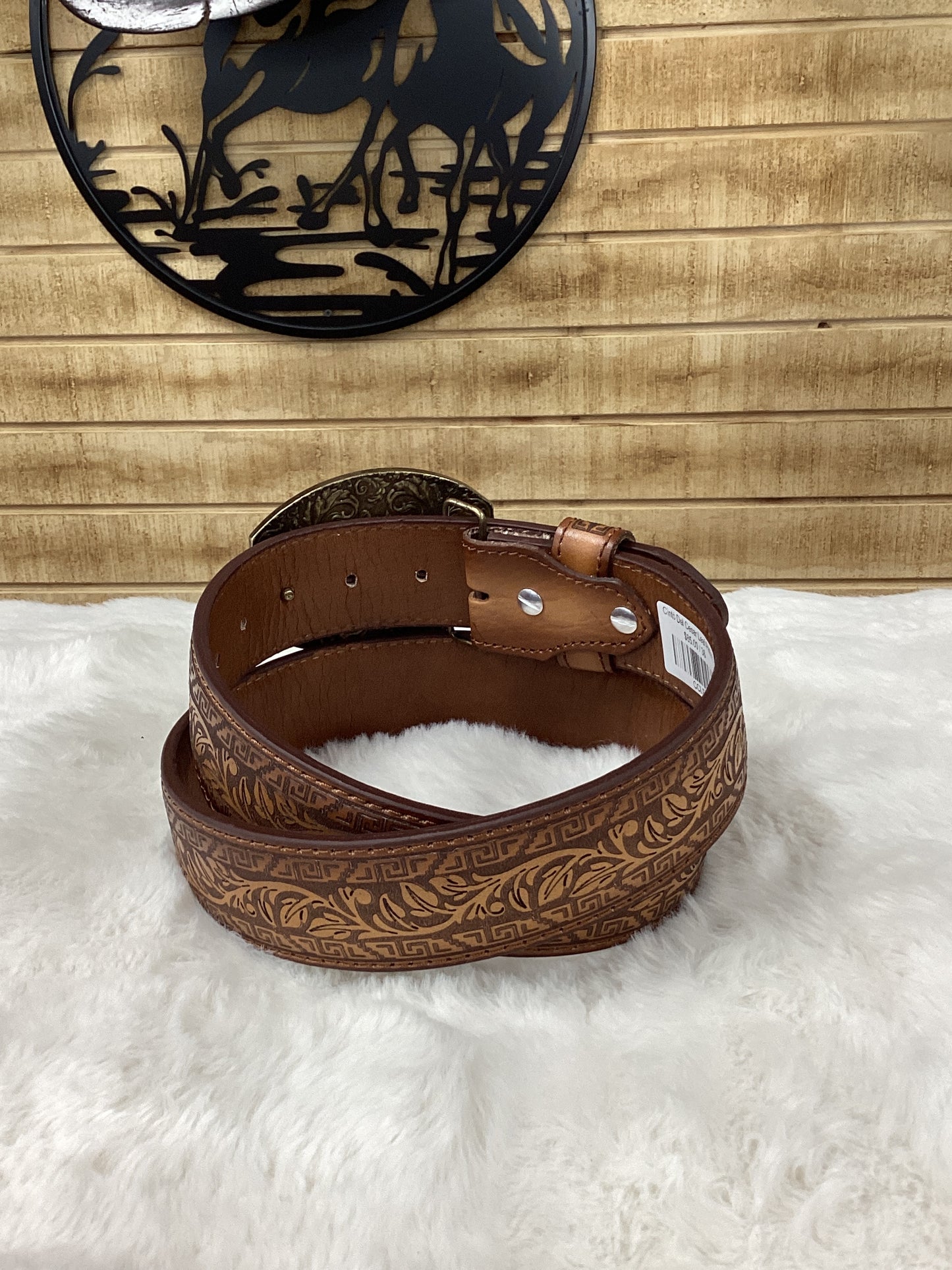 Del Cesar Leaf Engraved Belt - Brown