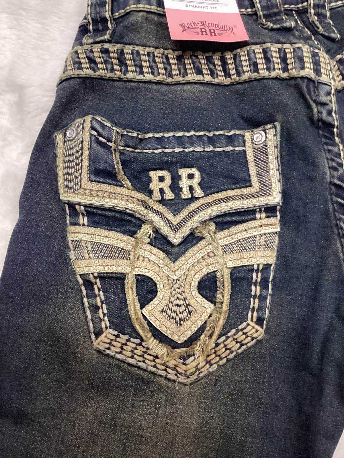 Revolution Mens Parrandero Straight Fit Bootcut Embroidered Jeans - Brown