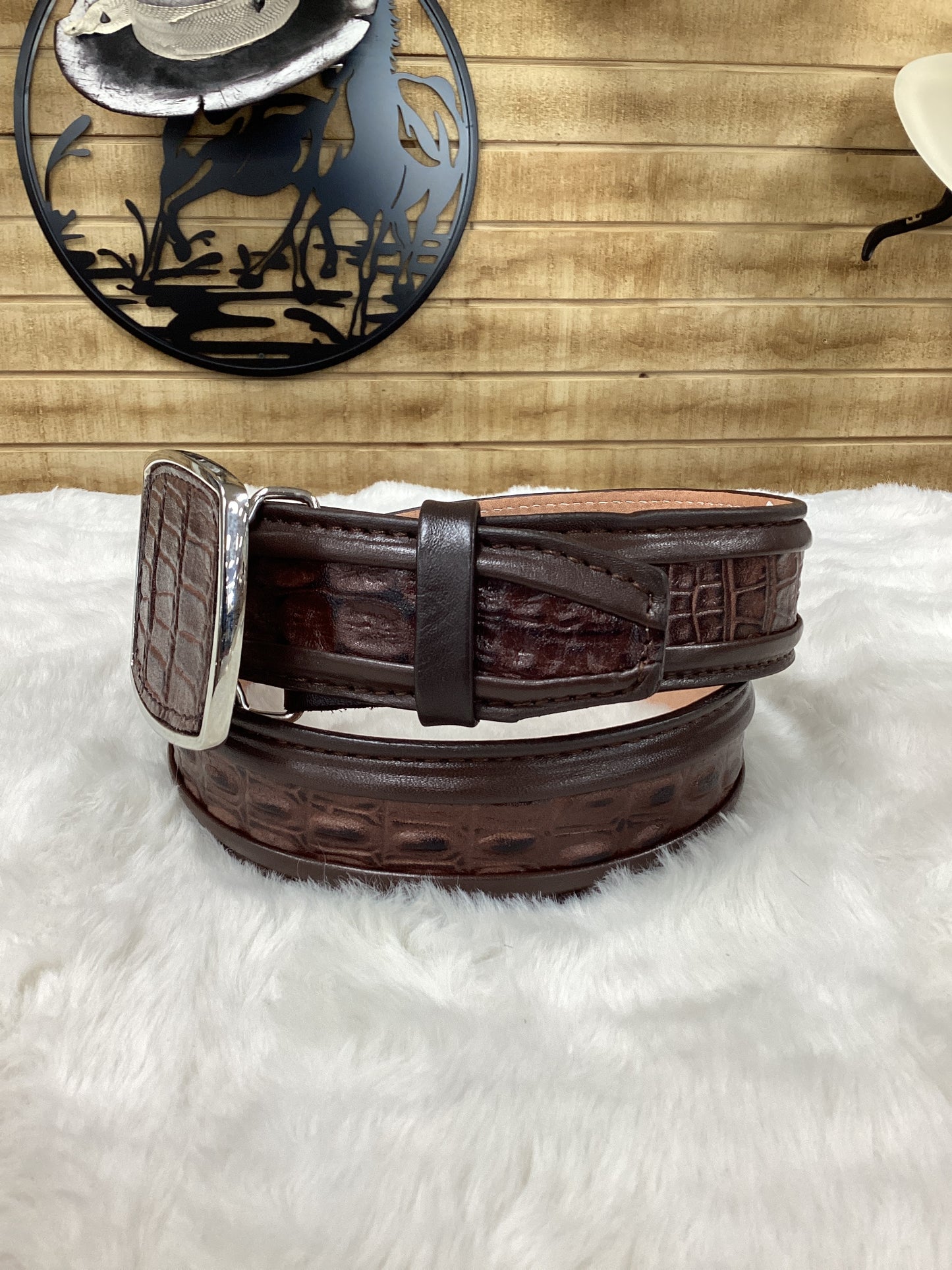 Denver Crocodile Print Belt - Marron