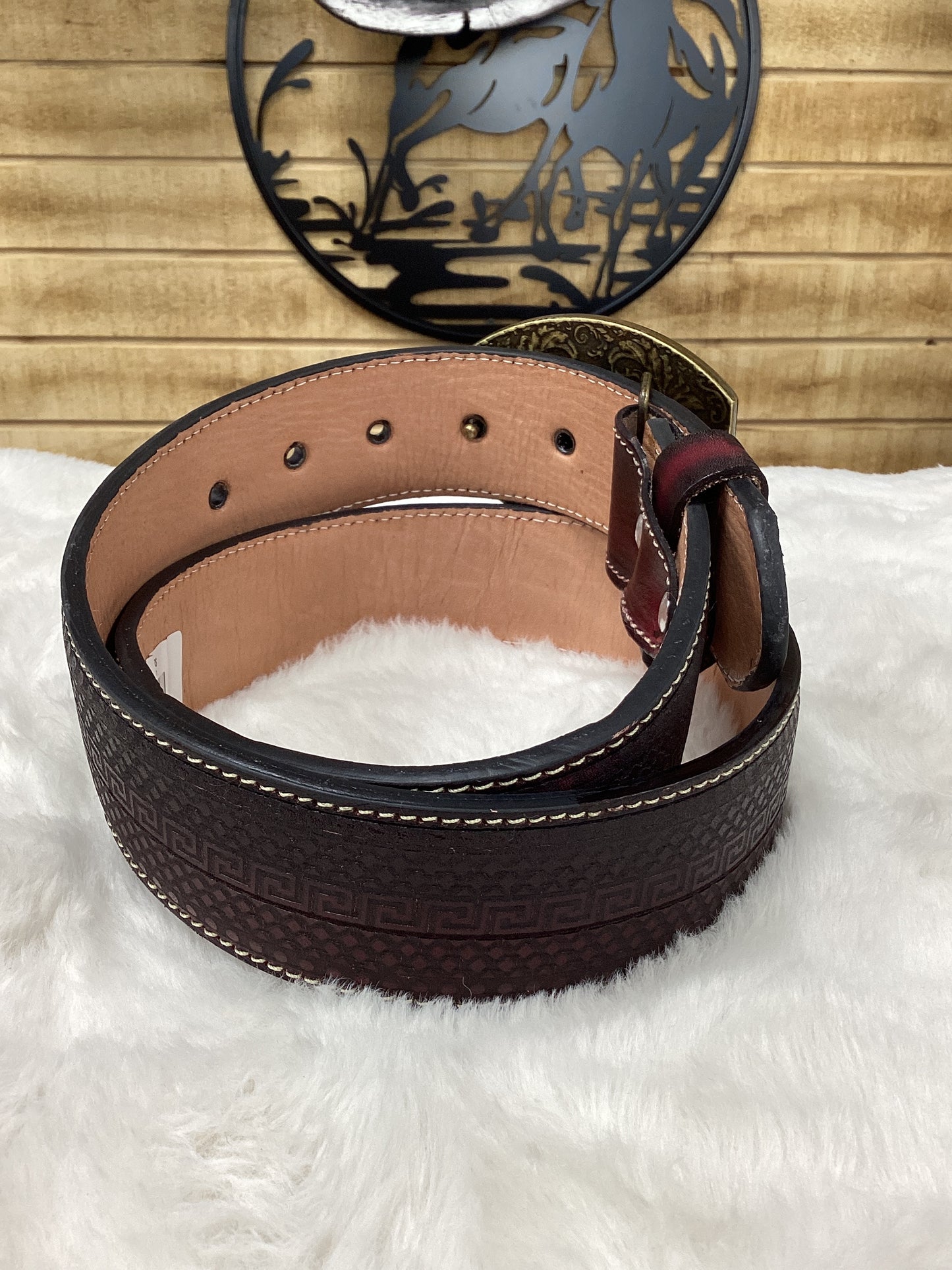 Del Cesar Roman Pattern Belt - Oxblood