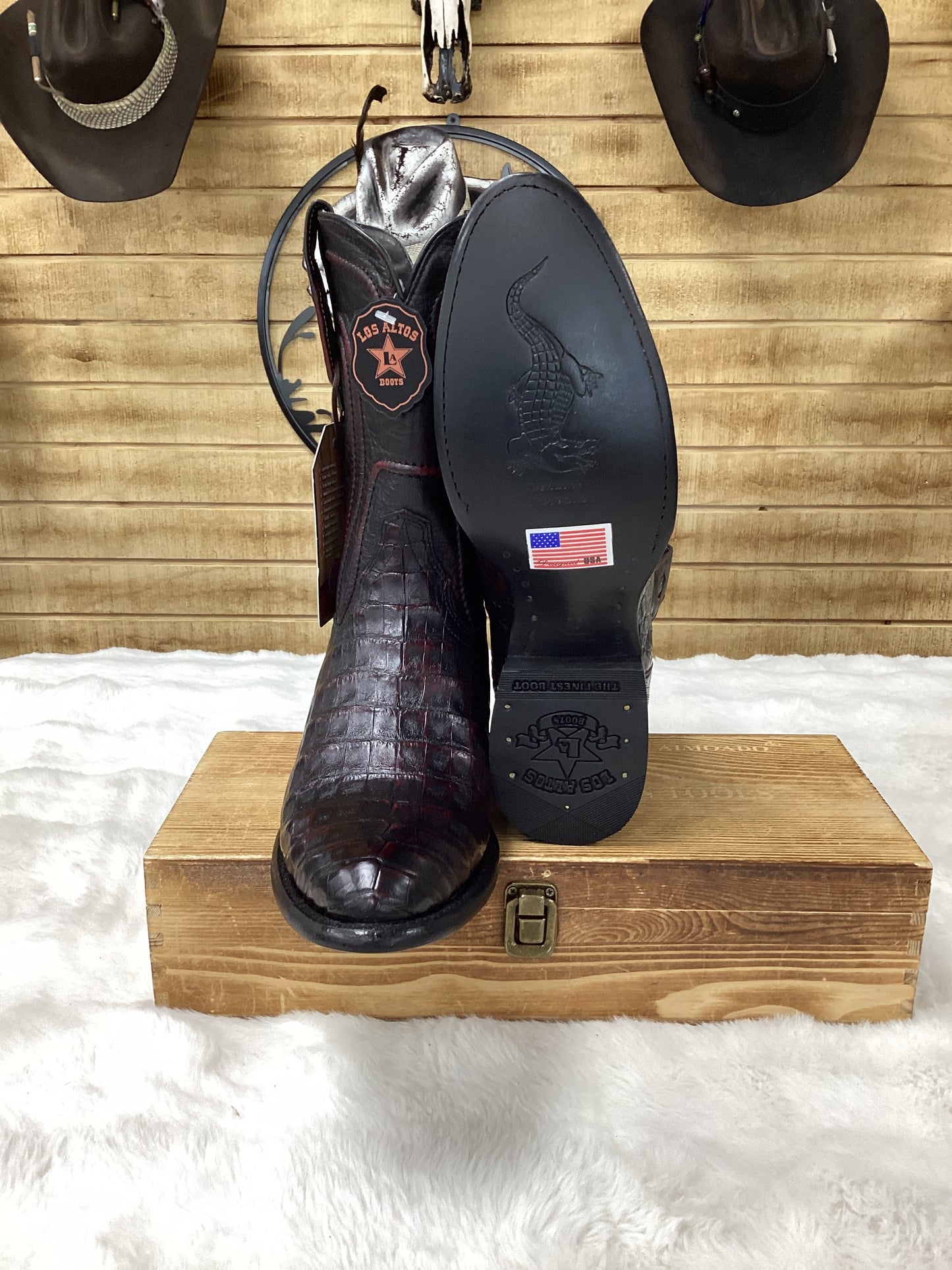 Los Altos MenS Low Shaft Caiman Belly Boot (Black Cherry)